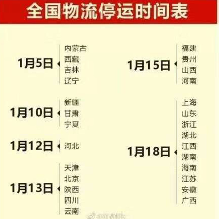 全国物流停运时间表